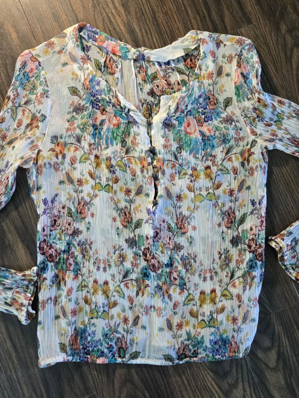 Boho Style Floral "Crinkle" Sheer Blouse SIZE S/M